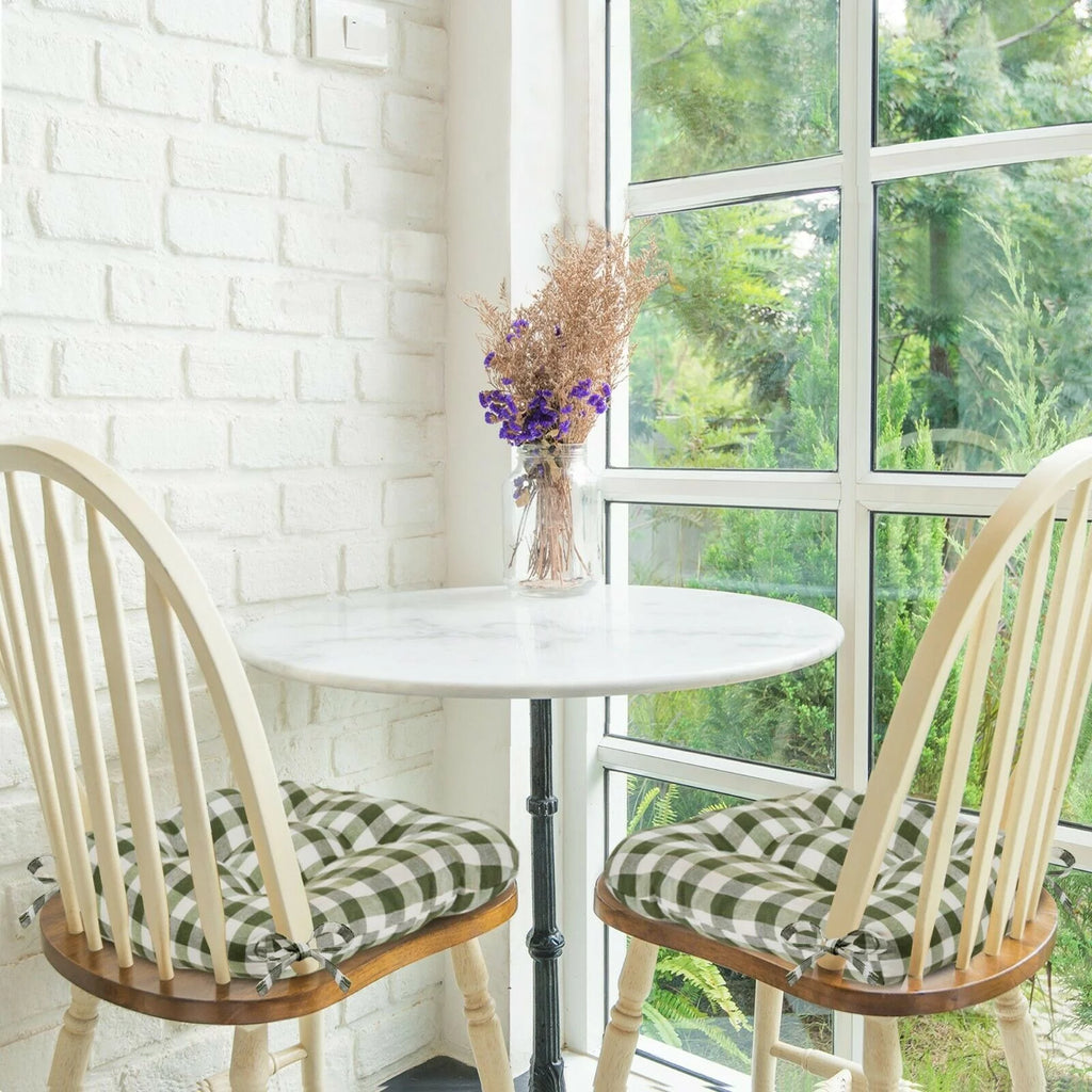 2 Pack Plaid Chair Cushion Pads with Ties V160
