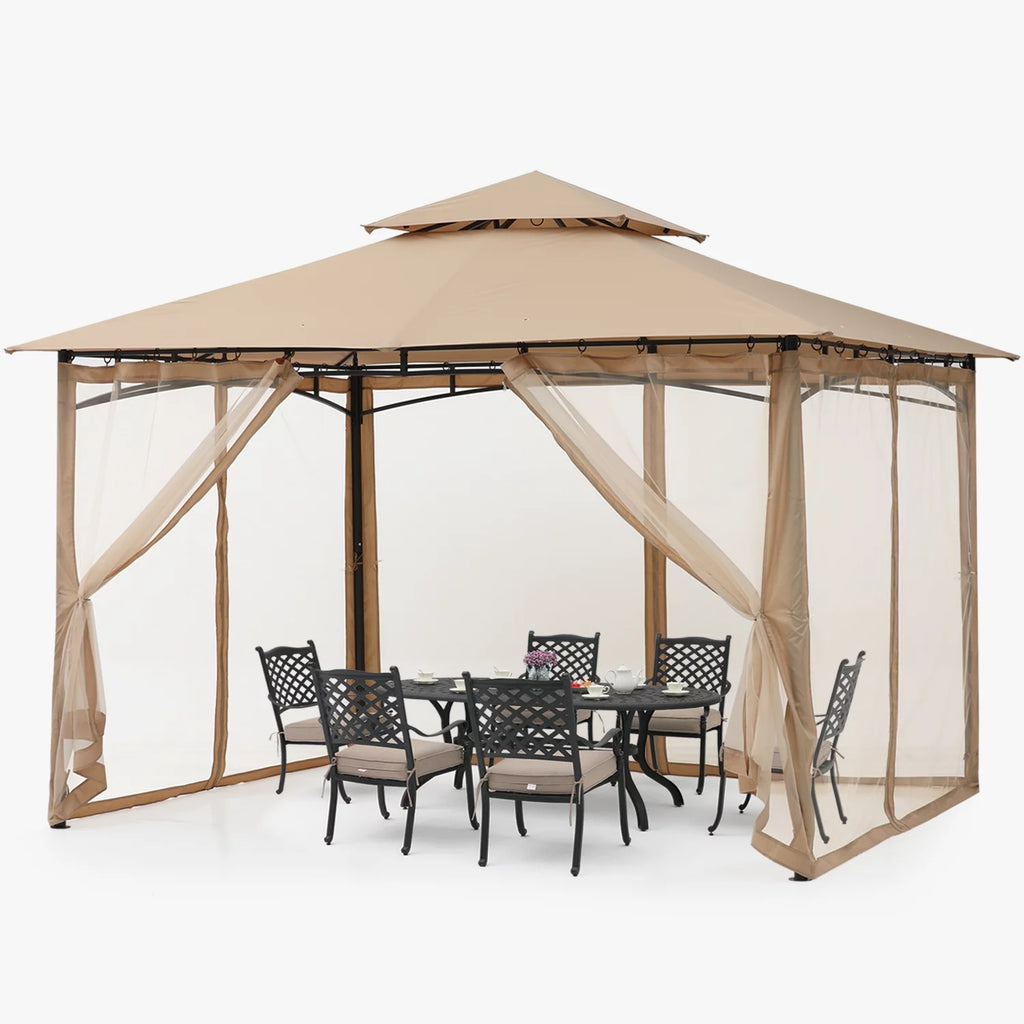 11'x11' Khaki Patio Gazebo with Mosquito Netting R82369