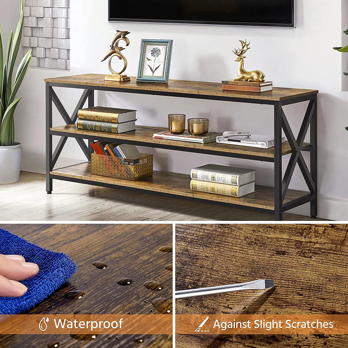 Rustic Brown 63 Inch 3 Tiers TV Stand V373202