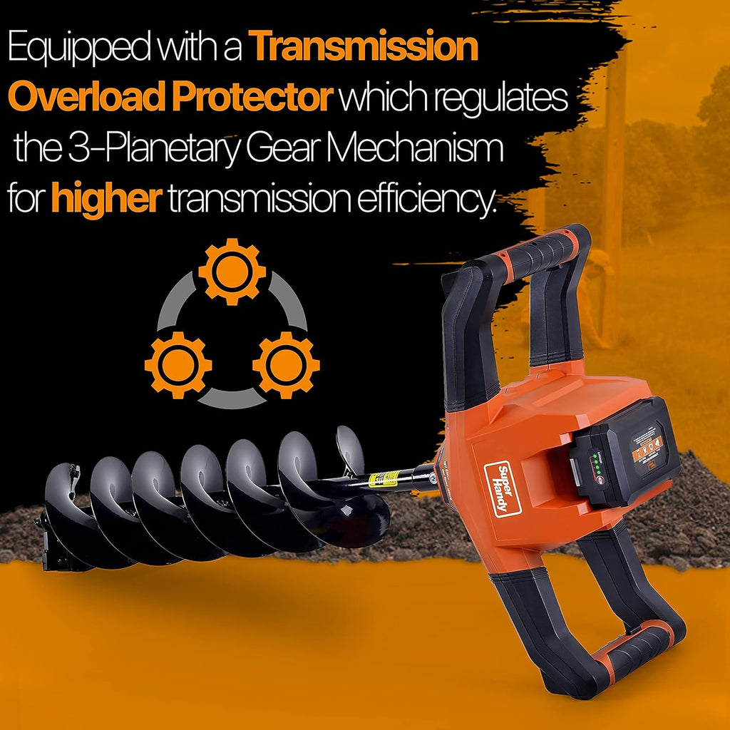 Earth Auger Power Head with Steel 6"x30" Bit Electric Cordless Lithium-Ion Battery I34424