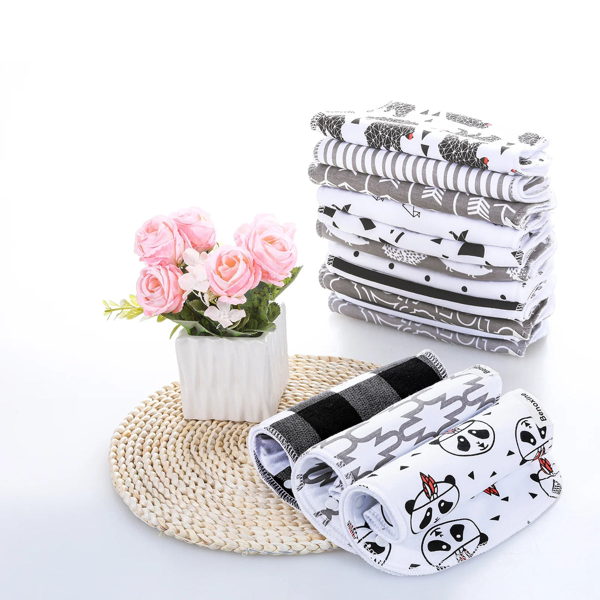 12-Pcs Animal Pattern Burp Cloths and Baby Bibs V97213
