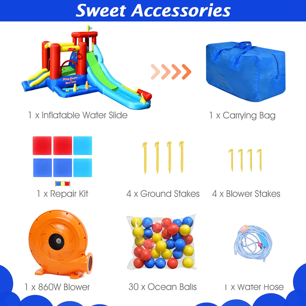9-in-1 Inflatable Water Slide Bounce Castle Splash Pool K218937