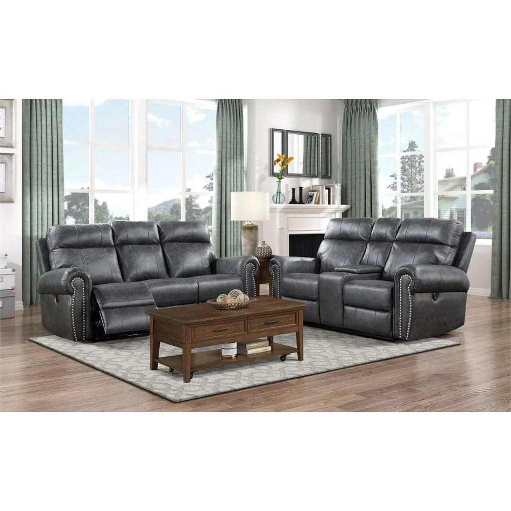 Gray Faux Leather Double Reclining Love Seat S80074