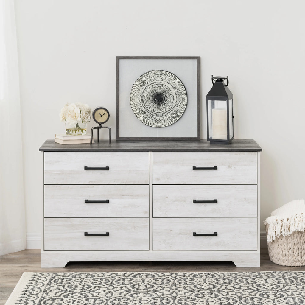 Washed White 6 Drawer Wood Dresser G36207