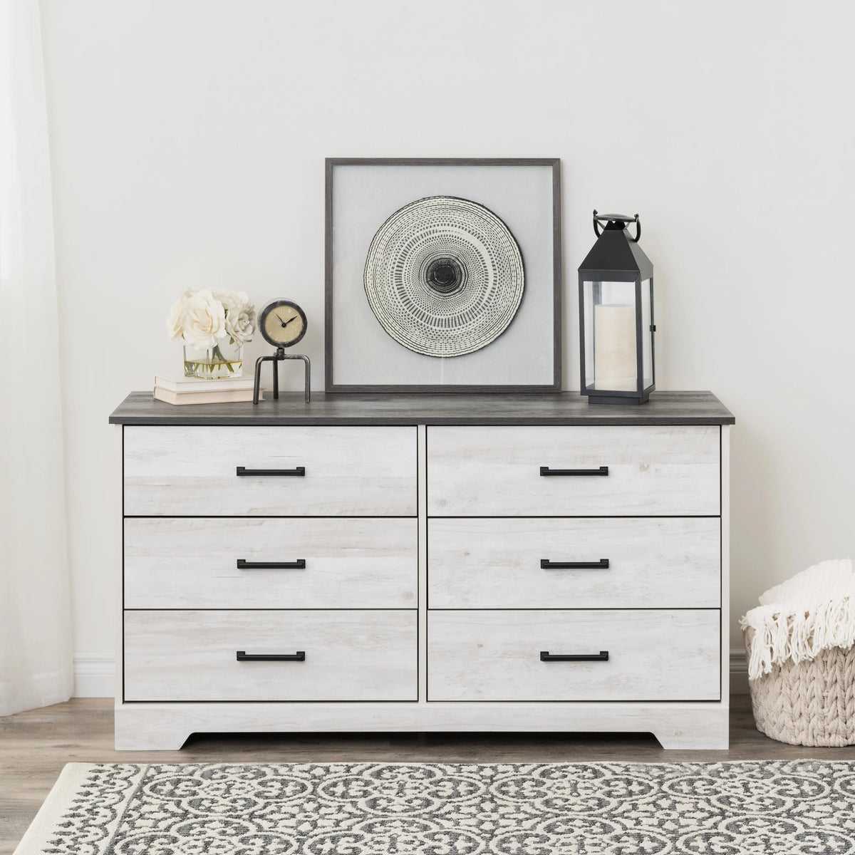 Washed White 6 Drawer Wood Dresser G36207