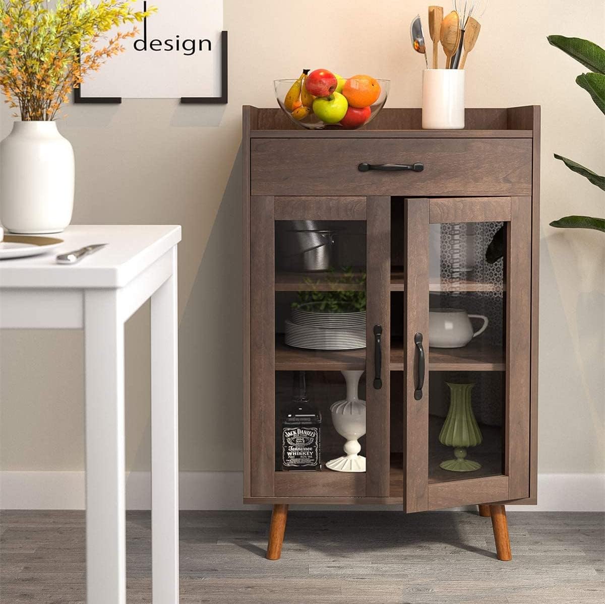 Kitchen Storage Sideboard Buffet Server Cabinet with 2-Door Adjustable Shelf and Open Shelf J9378