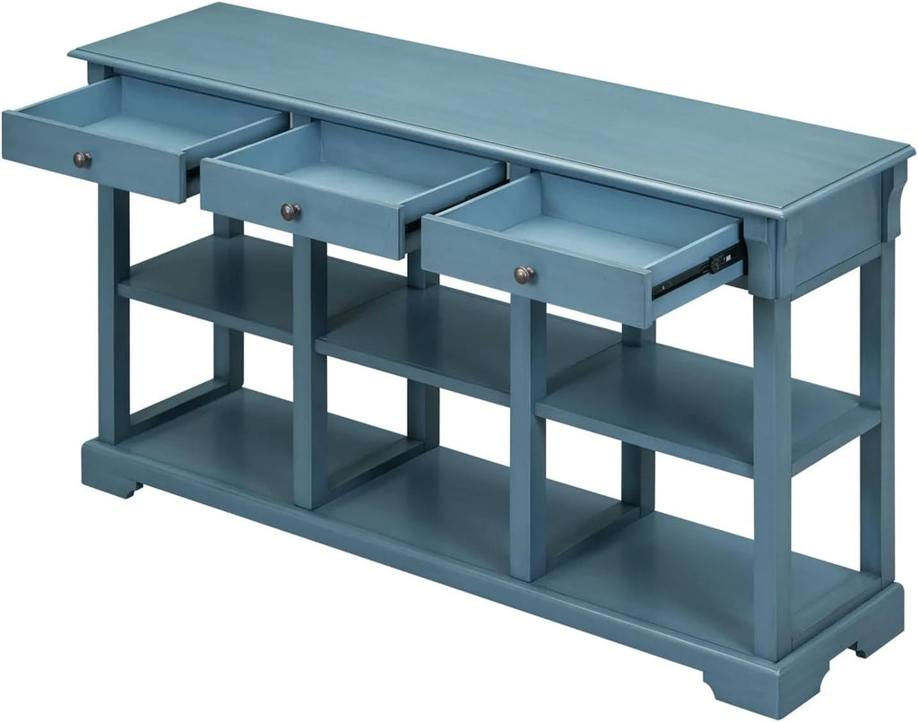 Teal Blue 3 Drawer Wooden Console Table X909517