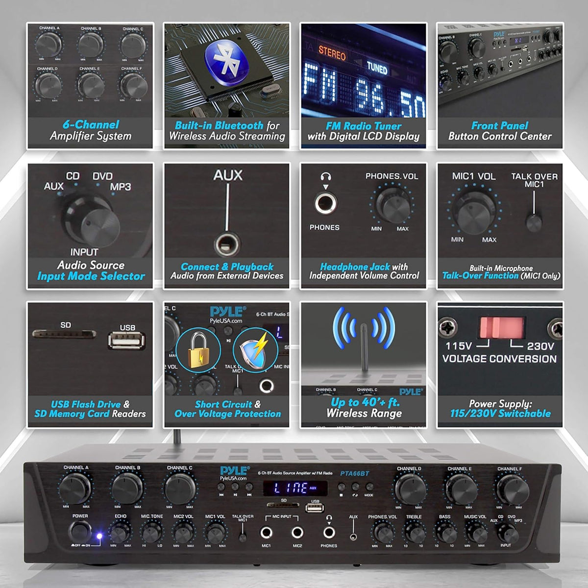 6 Channel 600 Watt Bluetooth Stereo Receiver Amplifier F86973