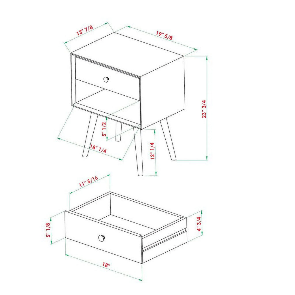 2-Piece Solid Pine Wood Nightstand K736426