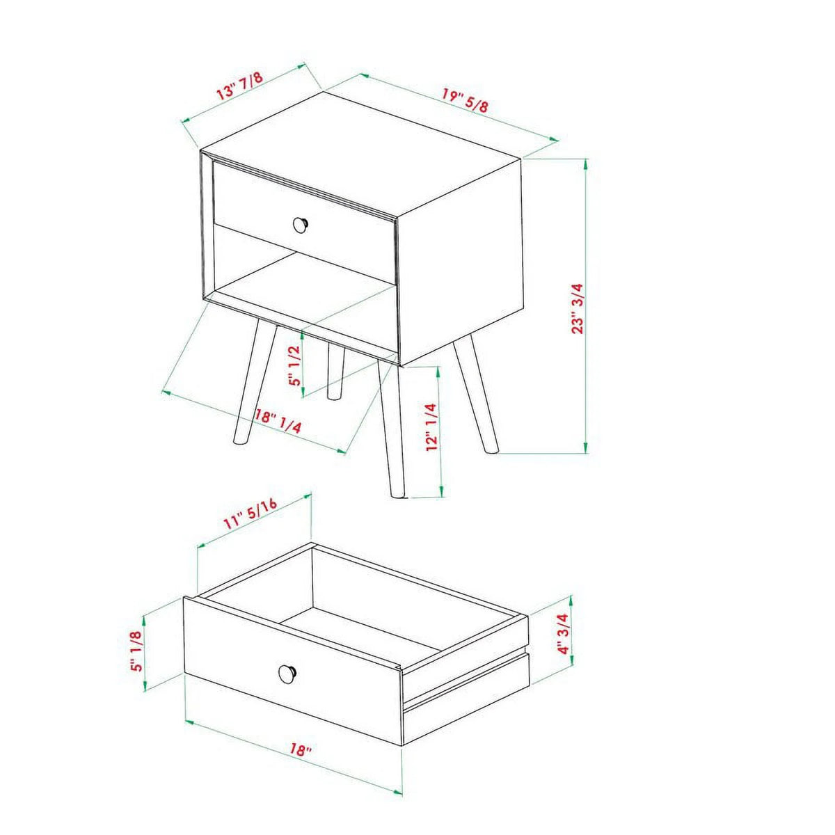 2-Piece Solid Pine Wood Nightstand K736426