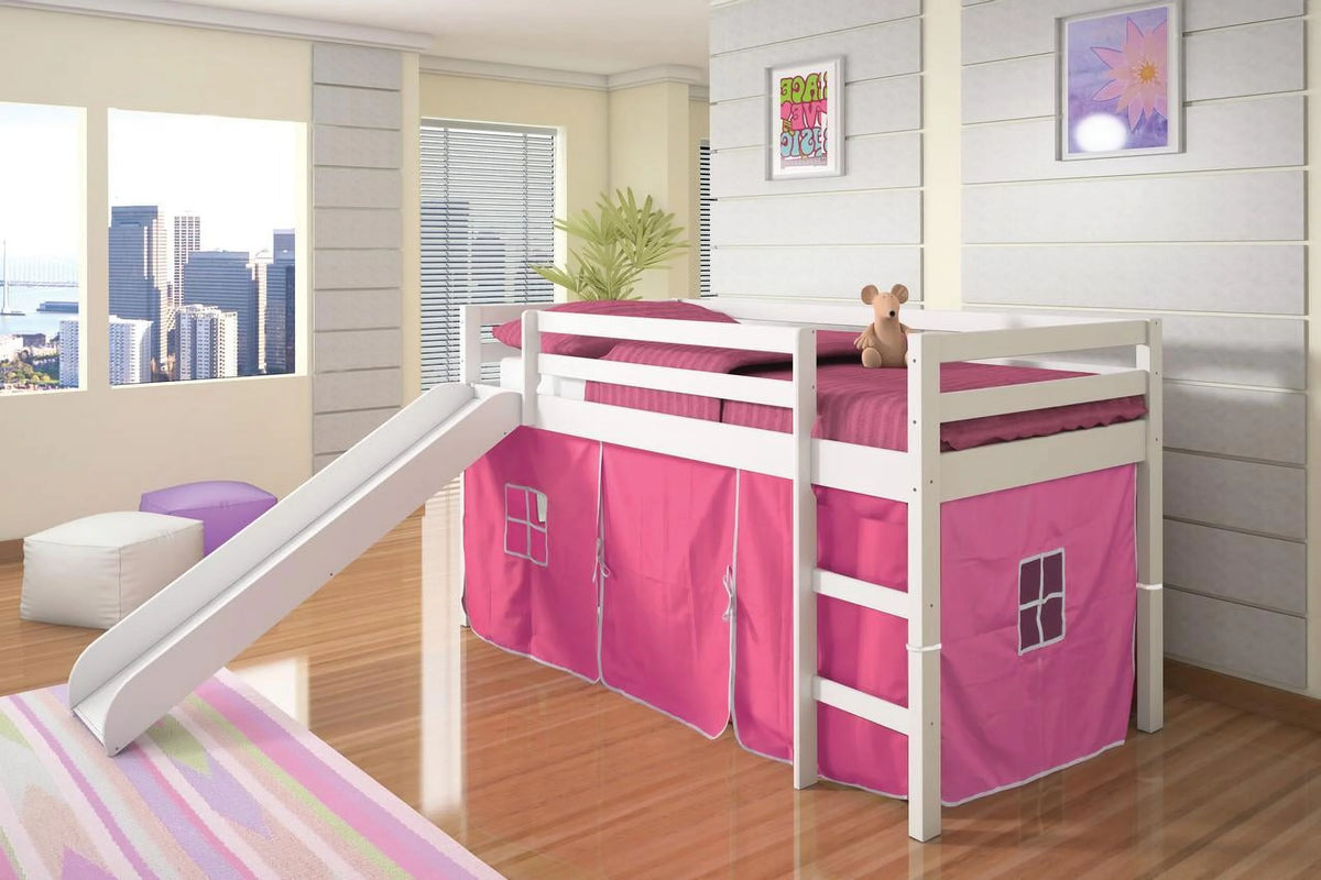 Twin Loft Bed with Pink Tent and Slide W599570