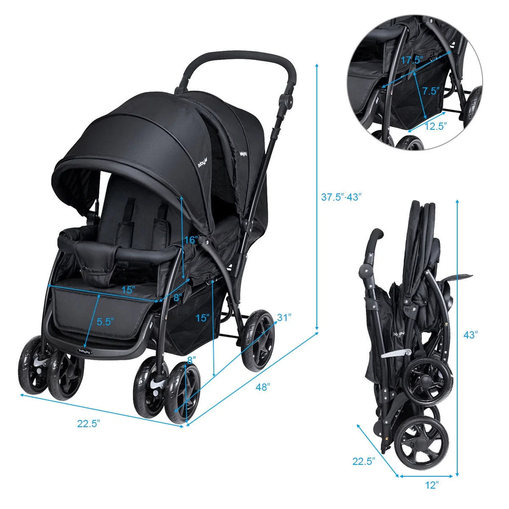 Double Stroller Foldable Lightweight Black T79631