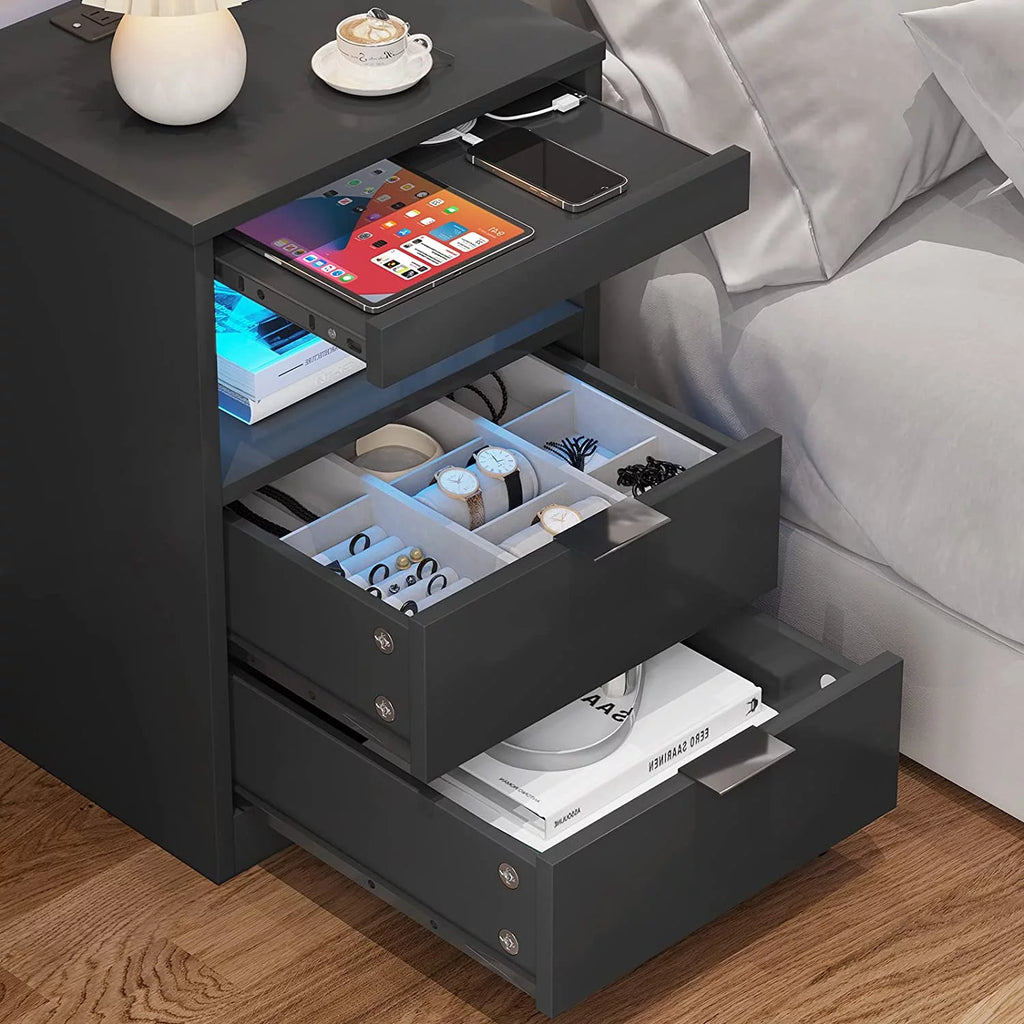 Black 2 Drawer Nightstand with Wireless Charging Station F92387