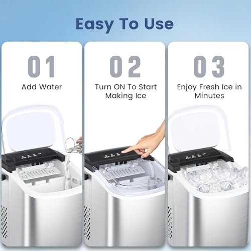 Stainless Steel Countertop Ice Maker, 26.5Lbs per Day, Portable with Auto-Cleaning N574