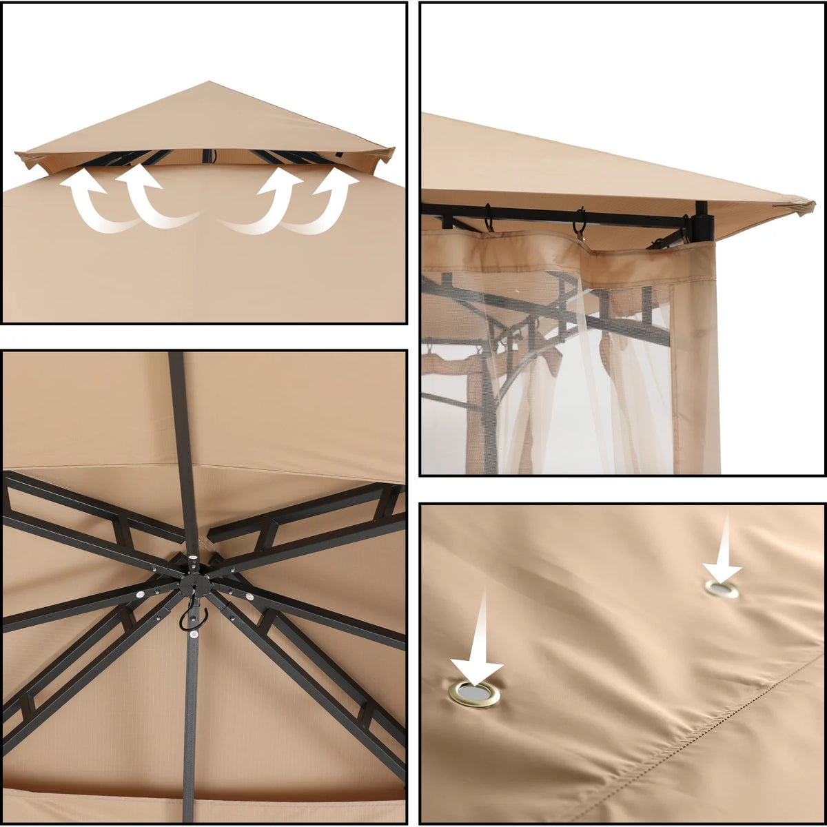 11'x11' Khaki Patio Gazebo with Mosquito Netting R82369